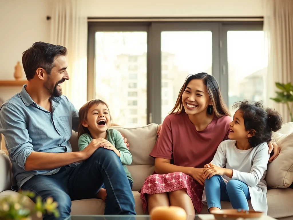 A happy family enjoying time together at home